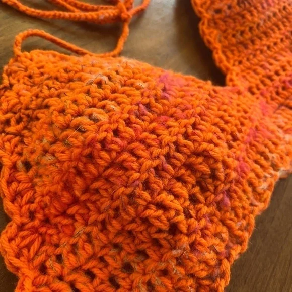 ORANGE ANGORA BLEND CROCHETED BIKINI - Picture 8 of 15